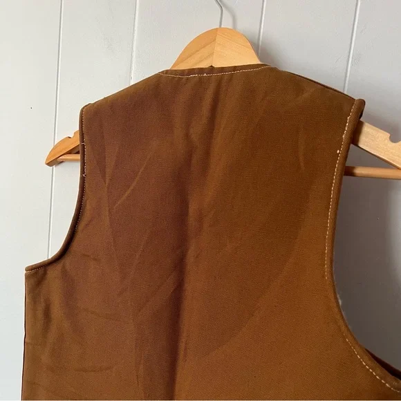 Vintage Carters Fleece Lined Canvas Vest 1970s Work Sherpa Duck USA Brown Tan - Picture 7 of 13
